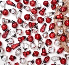 25 Pieces Red and Silver Tiny Christmas Ornaments